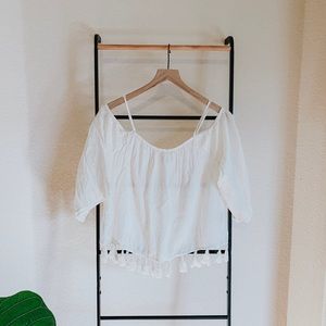 American Eagle Cold Shoulder Blouse with Tassels